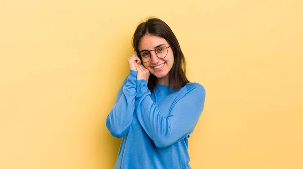 Young Hispanic Woman Feeling Love Looking Cute Adorable Happy Smiling — Stock Photo, Image