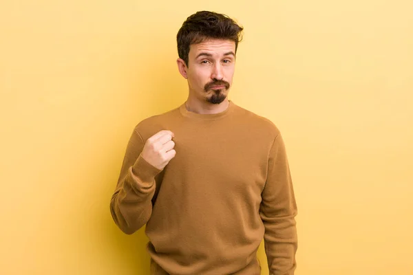 Young Hispanic Man Looking Arrogant Successful Positive Proud Pointing Self — Stock Photo, Image