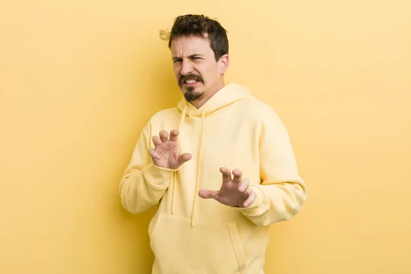 Young Hispanic Man Feeling Disgusted Nauseous Backing Away Something Nasty — Stock Photo, Image