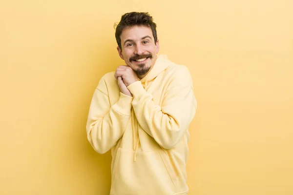 Young Hispanic Man Feeling Love Looking Cute Adorable Happy Smiling — Stock Photo, Image