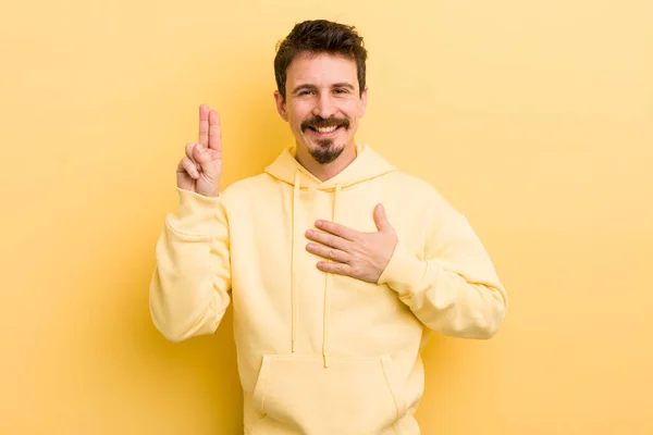 Young Hispanic Man Looking Happy Confident Trustworthy Smiling Showing Victory — Stock Photo, Image