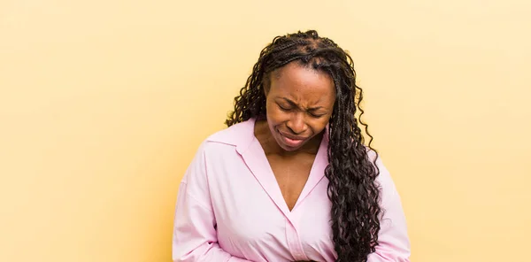 Black Pretty Woman Feeling Anxious Ill Sick Unhappy Suffering Painful — Stock Photo, Image