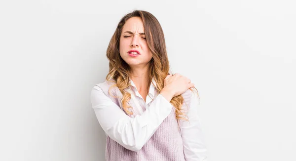 Mulher Bonita Sentindo Cansada Estressada Ansiosa Frustrada Deprimida Sofrendo Com — Fotografia de Stock