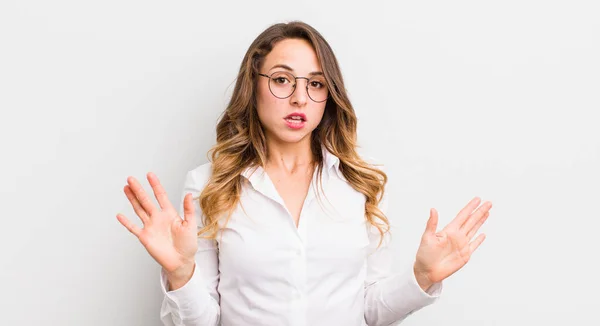 Pretty Woman Looking Nervous Anxious Concerned Saying Fault Didnt — Stock Photo, Image