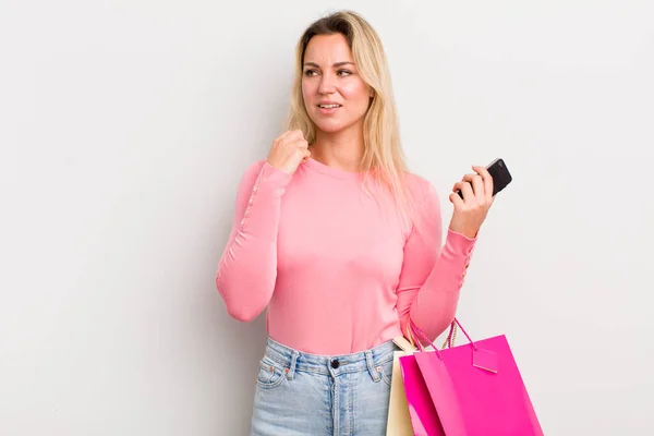 Blond Vacker Kvinna Känner Sig Stressad Orolig Trött Och Frustrerad — Stockfoto