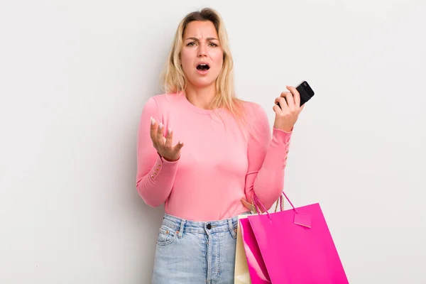 Blonde Pretty Woman Looking Desperate Frustrated Stressed — Stock Photo, Image