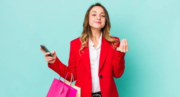 Bella Donna Facendo Capice Gesto Denaro Dicendoti Pagare — Foto Stock