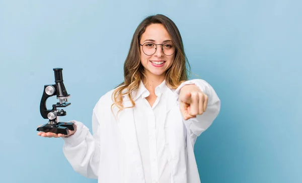 Pretty Woman Pointing Camera Choosing You — Stock Photo, Image