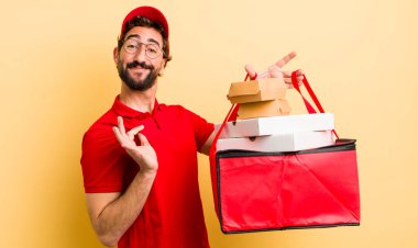 Genç adam. Fast food konseptini götür.