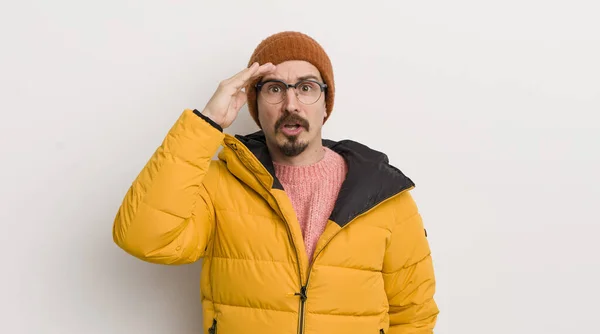 Young Handsome Man Coat White Wall — Stock Photo, Image