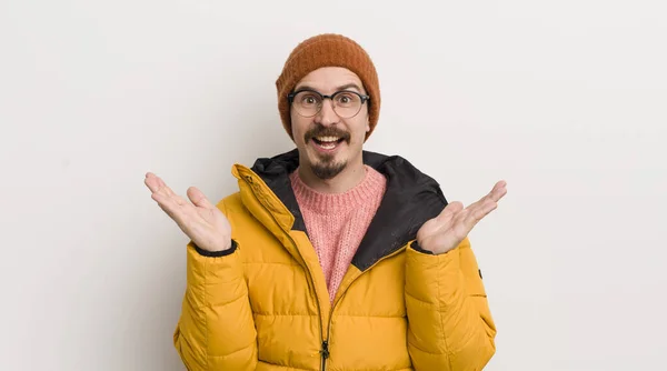 Young Handsome Man Coat White Wall — Stock Photo, Image