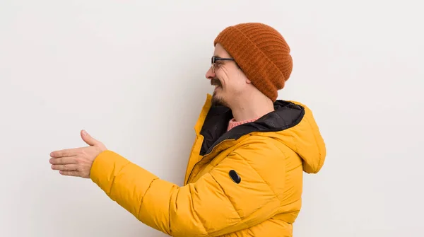 Young Handsome Man Coat White Wall — Stock Photo, Image