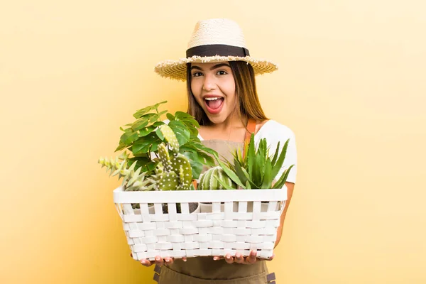 Jovem Mulher Gardering Com Plantas — Fotografia de Stock