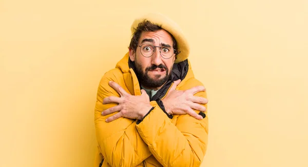 Crazy Bearded Man Winter Concept — Stock Photo, Image