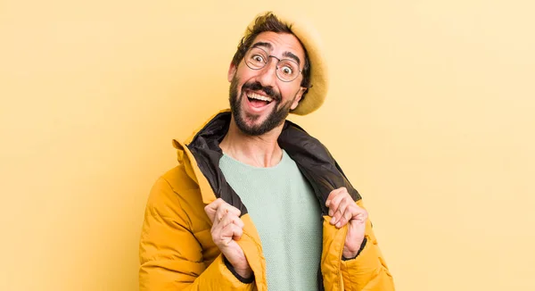 Crazy Bearded Man Winter Concept — Stock Photo, Image