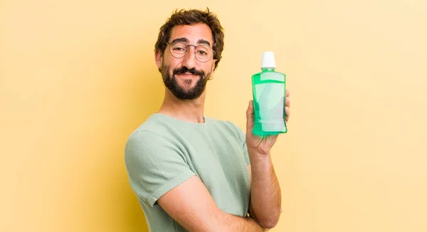 crazy man with a mouth wash bottle