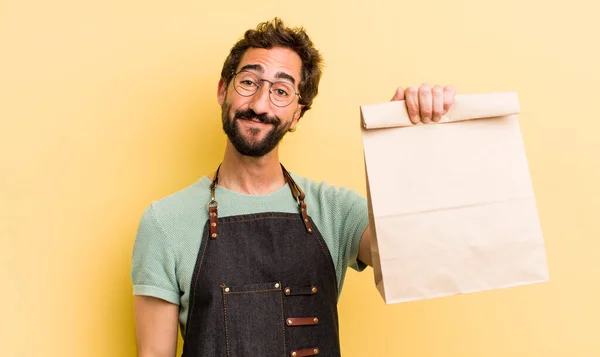 Young Crazy Man Delivery Take Away Concept — Stock Photo, Image