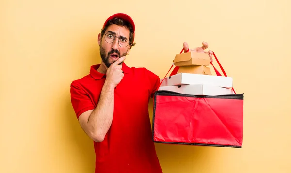 Young Man Deliver Take Away Fast Food Concept — Stock Photo, Image