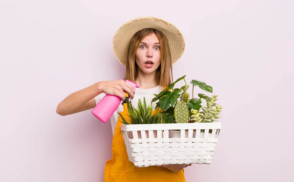 Mujer Bastante Caucásica Con Plantas Concepto Gardering — Foto de Stock