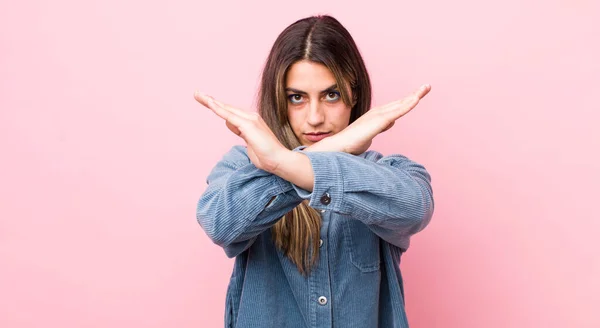 Pretty Hispanic Woman Looking Annoyed Sick Your Attitude Saying Enough — Stock Photo, Image