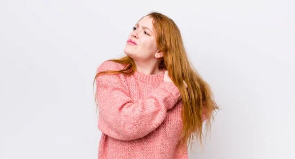 Pretty Red Head Woman Feeling Tired Stressed Anxious Frustrated Depressed — Stock Photo, Image