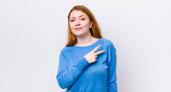 Pretty Red Head Woman Feeling Happy Positive Successful Hand Making — Stock Photo, Image