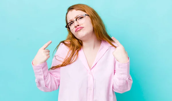Pretty Red Head Woman Bad Attitude Looking Proud Aggressive Pointing — Stock Photo, Image