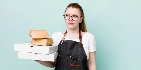 Red Head Pretty Woman Feeling Sad Upset Angry Looking Side — Stock Photo, Image