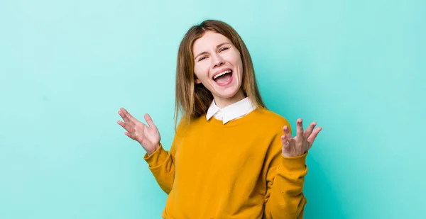 Red Head Pretty Woman Looking Happy Arrogant Proud Self Satisfied — Stock Photo, Image