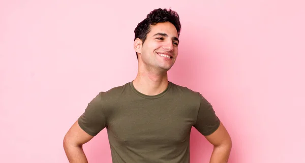 Handsome Hispanic Man Looking Happy Cheerful Confident Smiling Proudly Looking — Stock Photo, Image
