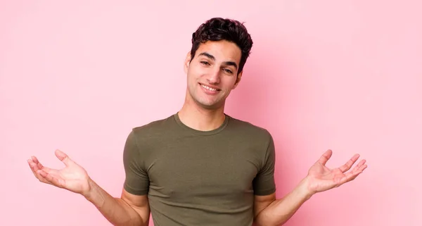 Handsome Hispanic Man Looking Happy Arrogant Proud Self Satisfied Feeling — Stock Photo, Image
