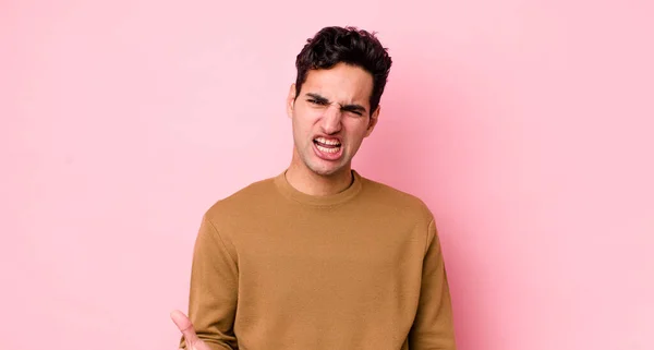 Handsome Hispanic Man Looking Angry Annoyed Frustrated Screaming Wtf Whats — Stock Photo, Image