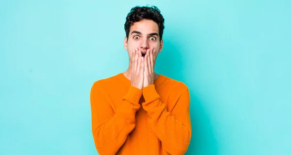 Handsome Hispanic Man Feeling Shocked Scared Looking Terrified Open Mouth — Stock Photo, Image