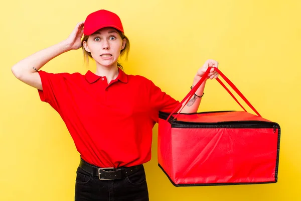 Rode Kop Mooie Vrouw Voelt Zich Gestrest Angstig Bang Met — Stockfoto