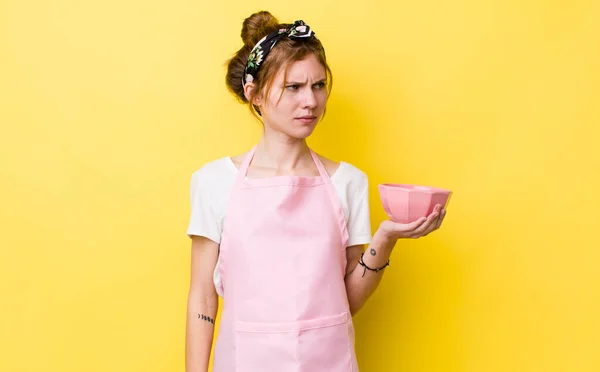 Red Head Pretty Woman Feeling Sad Upset Angry Looking Side — Stock Photo, Image