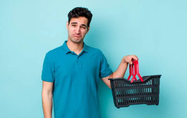 Handsome Hispanic Man Feeling Sad Whiney Unhappy Look Crying Shopping — Stock Photo, Image