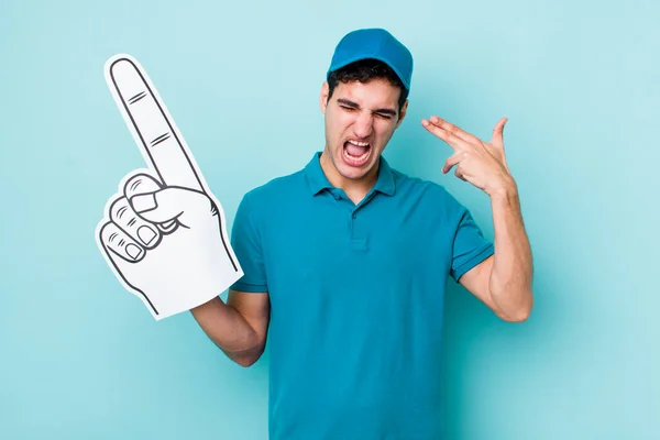 Handsome Hispanic Man Looking Unhappy Stressed Suicide Gesture Making Gun — Stock Photo, Image