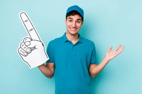 Handsome Hispanic Man Feeling Happy Surprised Realizing Solution Idea Number — Stock Photo, Image