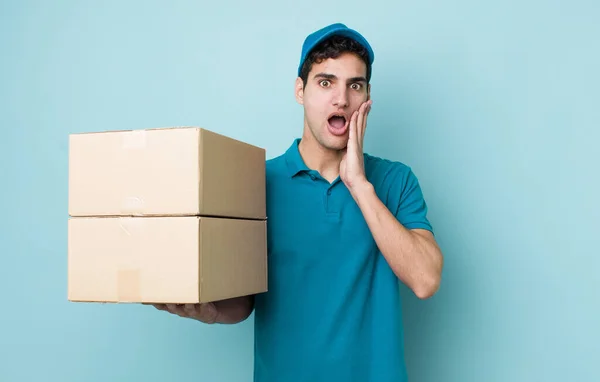 Handsome Hispanic Man Feeling Shocked Scared Employee Concept — Stock Photo, Image