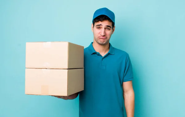 Handsome Hispanic Man Feeling Sad Whiney Unhappy Look Crying Employee — Stock Photo, Image