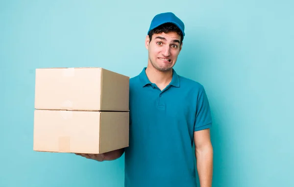 Handsome Hispanic Man Looking Puzzled Confused Employee Concept — Stock Photo, Image