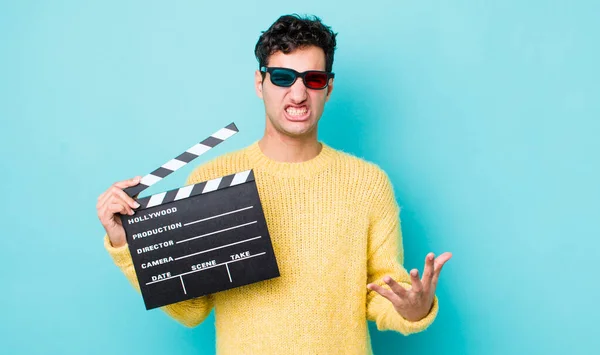 Handsome Hispanic Man Looking Angry Annoyed Frustrated Cinema Concept — Stock Photo, Image
