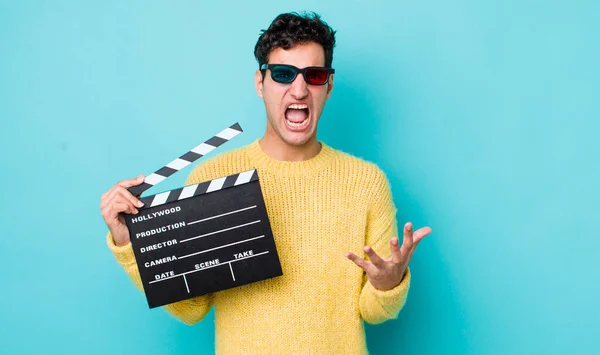 Handsome Hispanic Man Looking Desperate Frustrated Stressed Cinema Concept — Stock Photo, Image