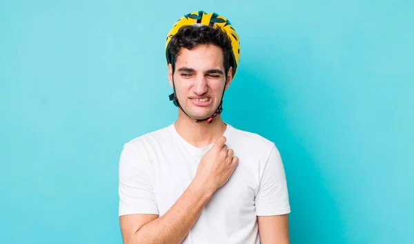 Handsome Hispanic Man Feeling Stressed Anxious Tired Frustrated Bike Concept — Stock Photo, Image