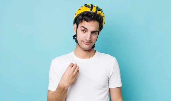 Handsome Hispanic Man Looking Arrogant Successful Positive Proud Bike Concept — Stock Photo, Image