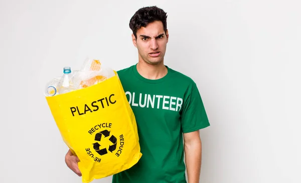 Handsome Hispanic Man Feeling Puzzled Confused Ecology Concept — Stock Photo, Image