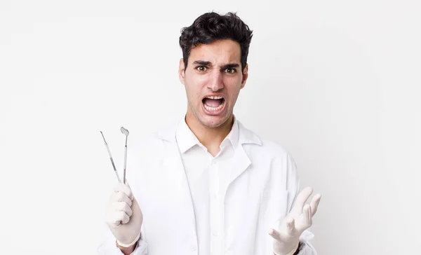 Apuesto Hombre Hispano Que Parece Desesperado Frustrado Estresado Concepto Dentista — Foto de Stock