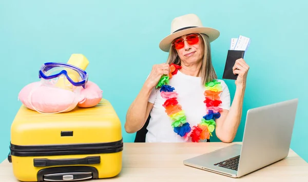 Senior Gray Hair Woman Feeling Stressed Anxious Tired Frustrated Tourist — Stock Photo, Image