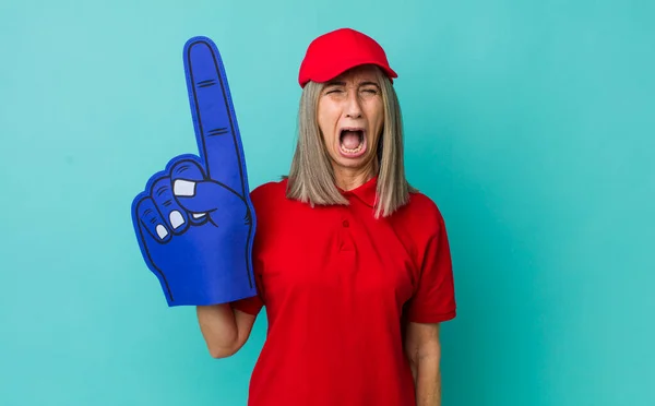 Senior Gray Hair Woman Shouting Aggressively Looking Very Angry Number — Stock Photo, Image