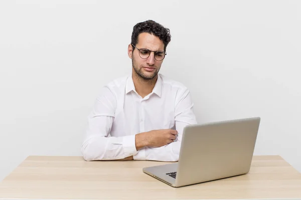 Hispanic Handsome Man Feeling Sad Upset Angry Looking Side Businessman — Stock Photo, Image